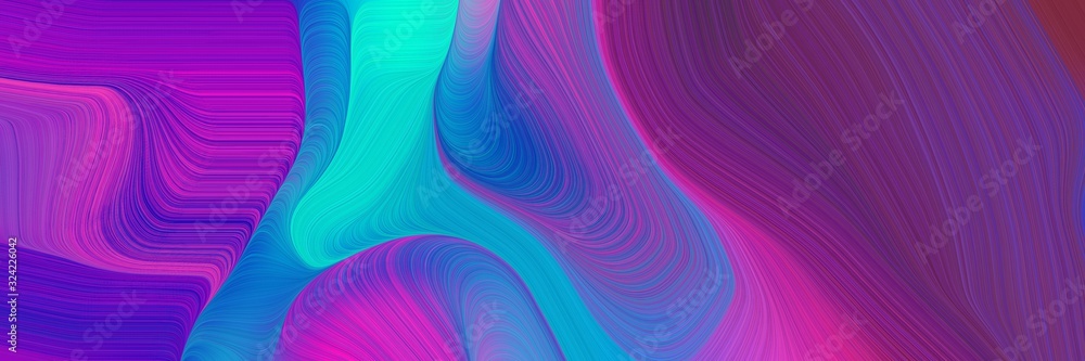 Fototapete flowing horizontal banner with moderate violet, dark magenta and dark turquoise colors. dynamic curv