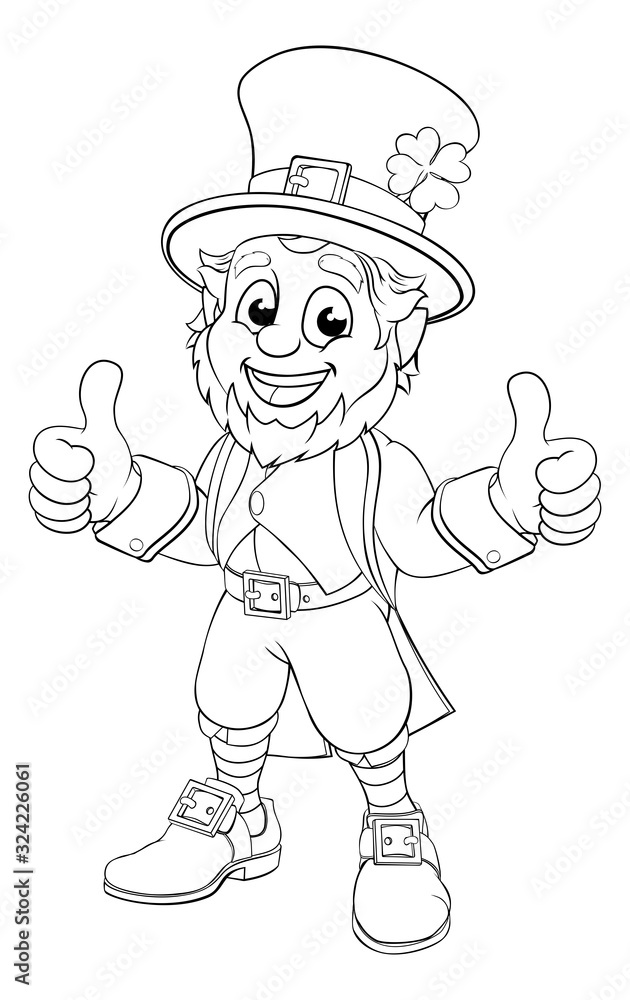 Wall mural a leprechaun st. patrick s day cartoon character in black and white outline like a colouring book pa