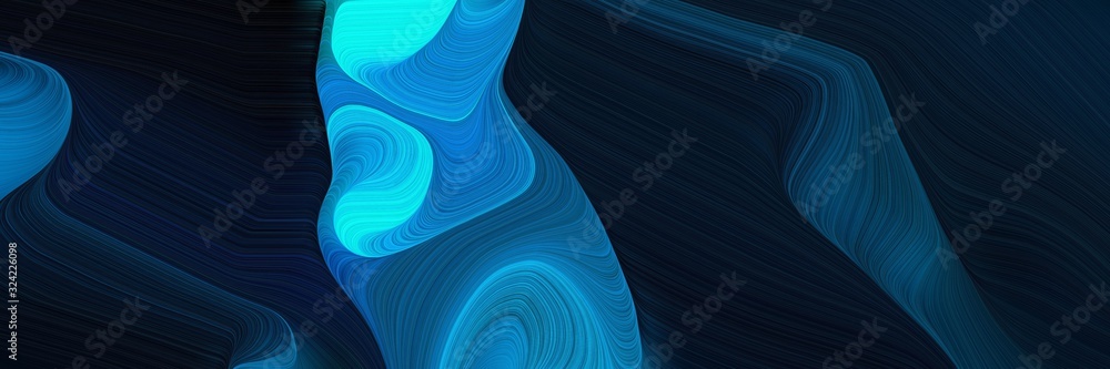 Poster moving header with very dark blue, dark turquoise and strong blue colors. dynamic curved lines with 