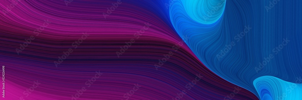 Aufkleber flowing designed horizontal header with very dark violet, dodger blue and medium violet red colors. dynamic curved lines with fluid flowing waves and curves