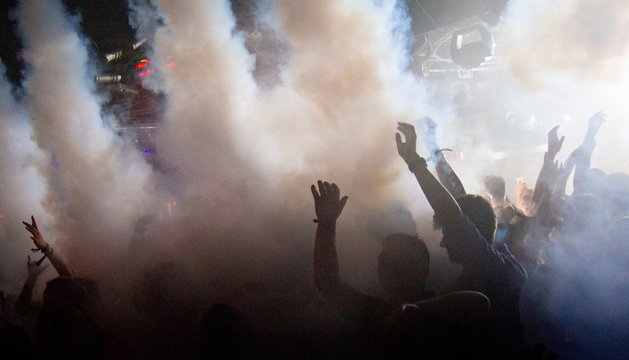 Party at the club in Lloret de Mar, Spain.