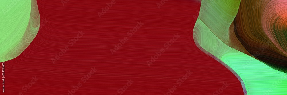 Poster modern horizontal header with dark red, maroon and pastel green colors. dynamic curved lines with fluid flowing waves and curves
