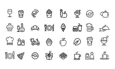 Set of Restaurants icons vector design black and white - obrazy, fototapety, plakaty