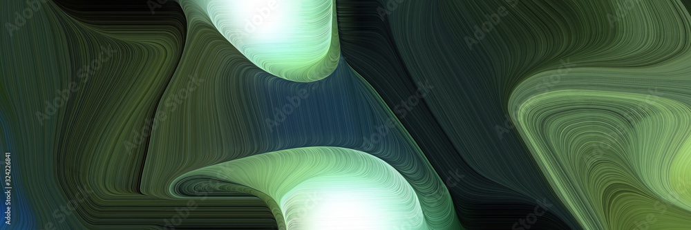 Poster surreal banner with very dark blue, tea green and dark sea green colors. dynamic curved lines with f