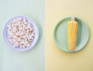 Top view of corn and popcorn.
