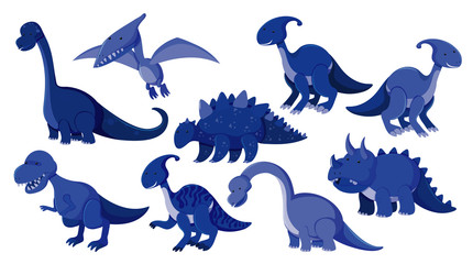Large set of different types of dinosaurs in blue © brgfx