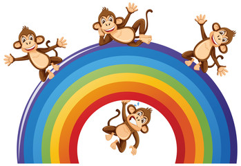 Obraz premium Happy monkeys over the rainbow on white background