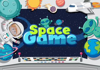 Poster design with aliens and astronaut in space