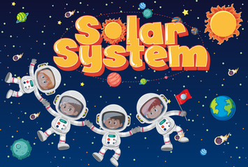 Background theme of space with astronauts and solar system