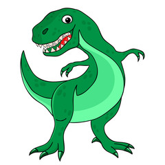 Cheerful green dinosaur tyrannosaurus on a white background.