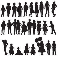 vector, isolated, kids silhouettes set