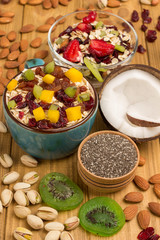 Muesli balanced breakfast. Fruits, berries  seeds, nuts