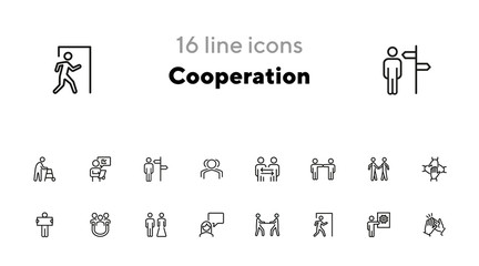 Cooperation line icon set. People, team, partner, family. People connection concept. Can be used for topics like relationship, communication, teamwork