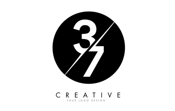 37 3 7 Number Logo Design with a Creative Cut and Black Circle Background.