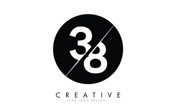 38 3 8 Number Logo Design with a Creative Cut and Black Circle Background.