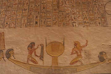 Hieroglyphics inside the Tomb of Rameses VI - Valley of the Kings. The colour and drawing still...