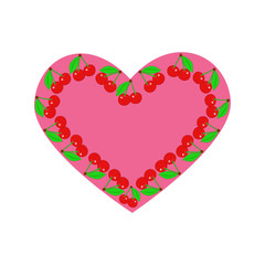 Vector heart with cherry of drawn heart icon. Illustration for your graphic design.