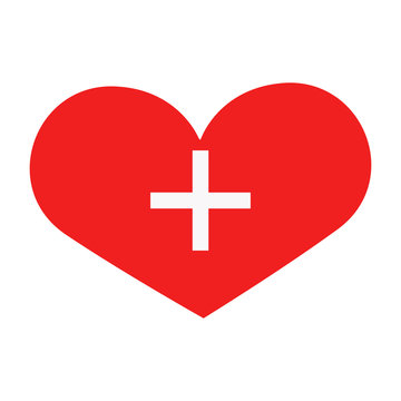 Vector heart icon with cross on white background. Illustration for your graphic design.