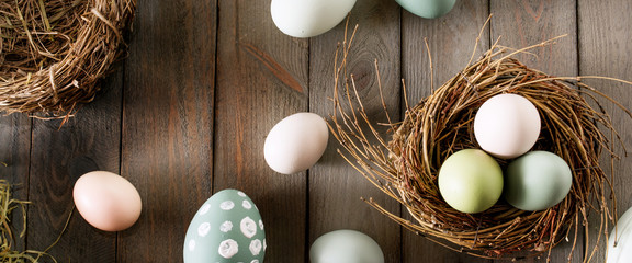 Easter eggs in a straw basket