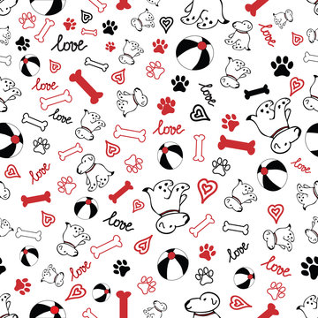 Hand drawn cute dogs seamless vector pattern background in a neutral colour scheme.