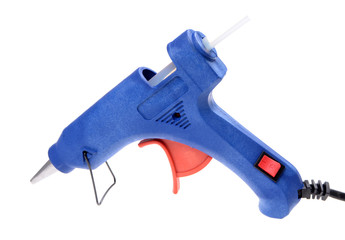 Blue glue gun isolated on white background