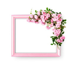 Frame with pink rose flowers