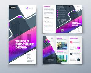 Tri fold brochure design with line shapes, corporate business template for tri fold flyer. Creative concept folded flyer or brochure.
