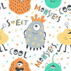 Wall murals Monsters Cute seamless pattern with monsters.