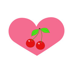 Vector heart with cherry of drawn heart icon. Illustration for your graphic design.