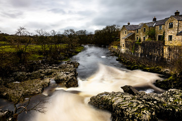 Linton Falls waterfall near Grassington in the winter