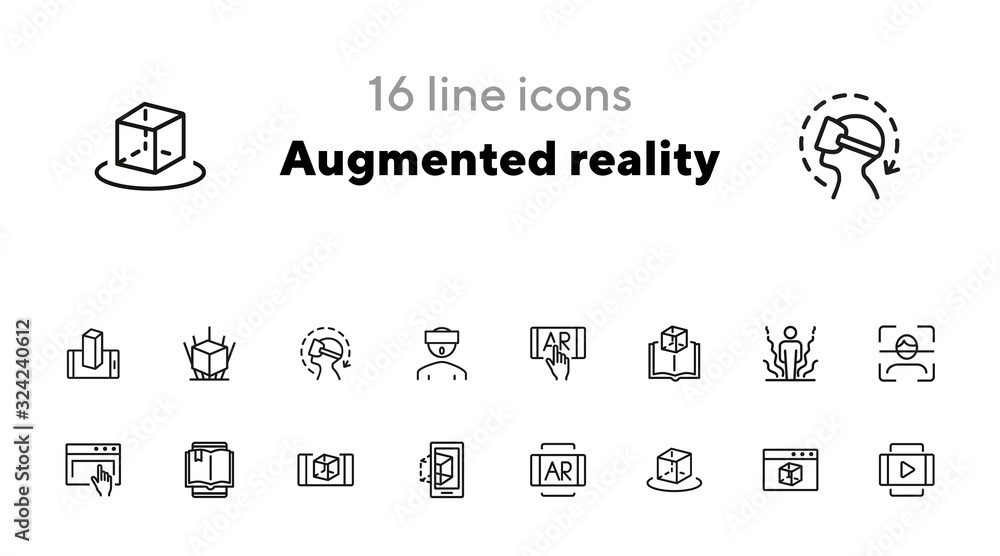 Aufkleber augmented reality line icon set. smartphone, games, book reader. modern technology concept. can be u