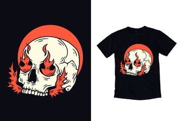Skull with fire illustration for t shirt design