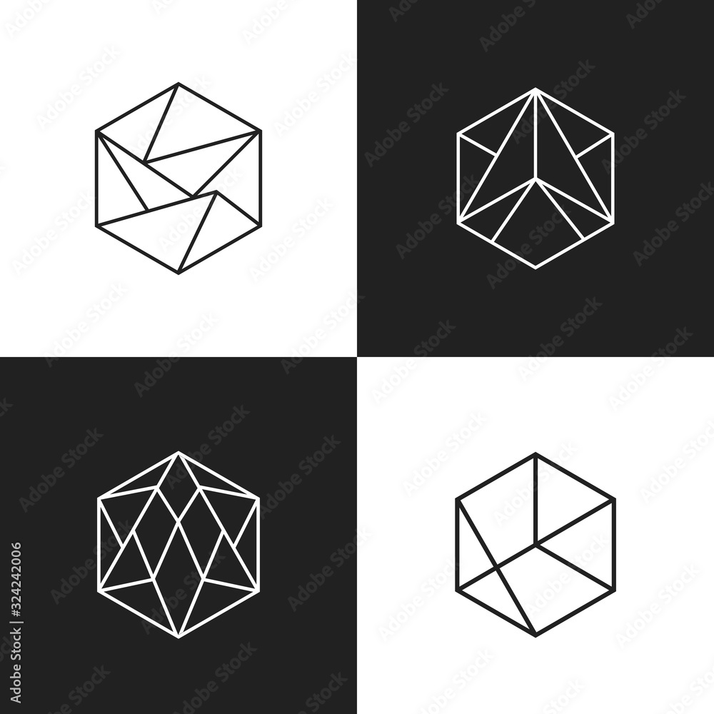Poster simple minimalistic hexagonal geometric logo signs vector design.