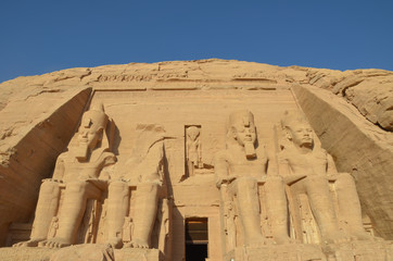 The magnificent ruins of the Great Temple of Ramesses II at Abu Simbel in Egypt. It was built on the west bank of the River Nile between 1274 and 1244 BC.
