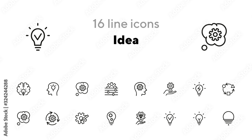 Aufkleber idea line icon set. bulb, gear, brain work. processing concept. can be used for topics like intellig