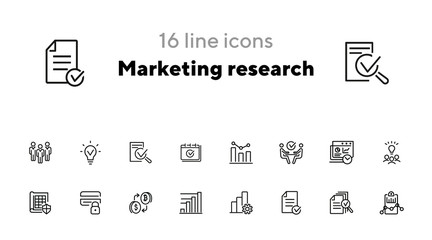 Marketing research line icon set. Graph, meeting, brainstorming. Business concept. Can be used for topics like analysis, startup, finance management © SurfupVector