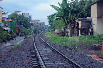 Fototapeta na wymiar railway in the morning village 