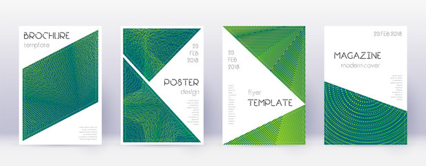 Triangle brochure design template set. Green abstr