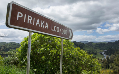 New Zealand. Piriaka. Signs lookout