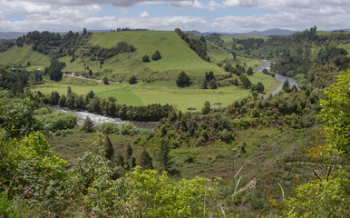 Fototapeta na wymiar New Zealand. Piriaka lookout. Hills and meadows