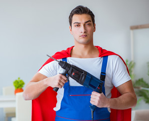 Super hero repairman working at home