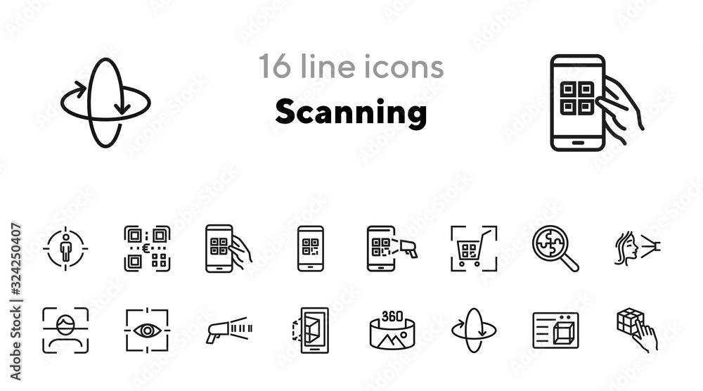 Poster scanning line icon set. barcode, eye scanning, face detection. identification concept. can be used f