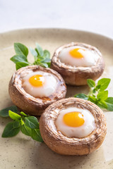 Mushrooms stuffed with quail eggs
