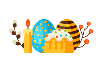 Happy Easter background with holiday items.