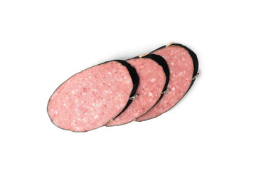 Smoked sausage salami isolated on white background.