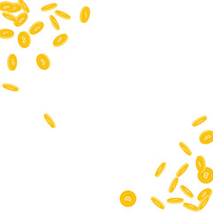 Bitcoin, internet currency coins falling. Scattere