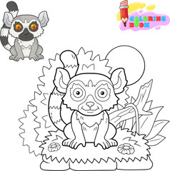 cartoon little cute lemur went for a walk, funny illustration