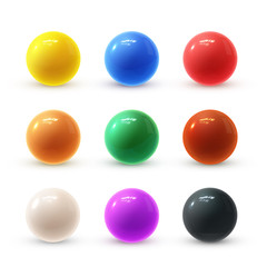 Realistic modern vector set of colorful shiny glossy plastic balls with glare reflections