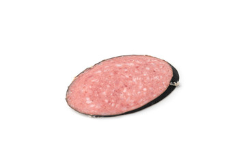 Smoked sausage salami isolated on white background.