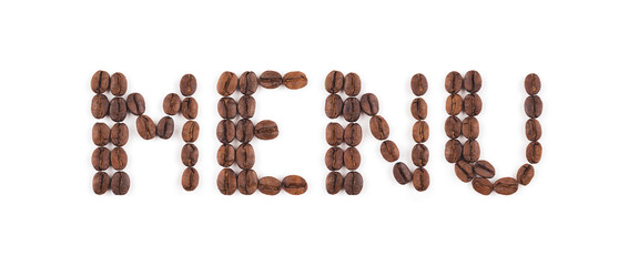 High resolution roasted coffee beans in letters